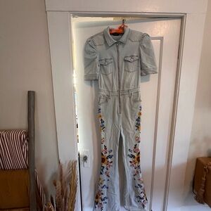 Driftwood sunflower embroidered coveralls